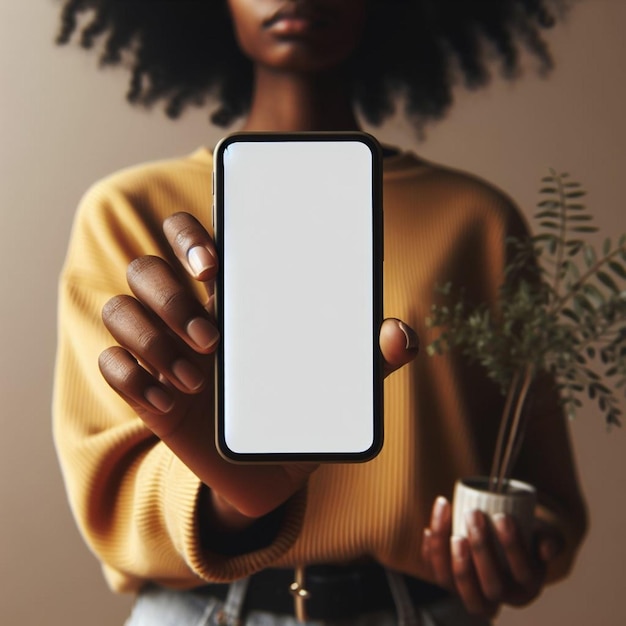 Mockup image of hands holding smartphone with blank white screen