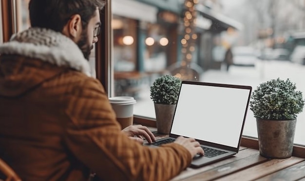 Photo mockup image of laptop computercasual businessman