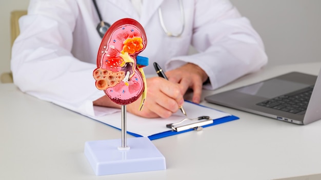 Mockup kidney on work desk of doctor