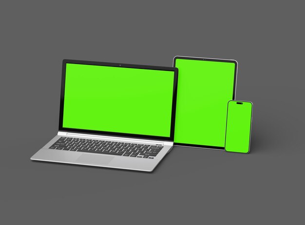 Mockup of laptop tablet and smartphone on a grey background