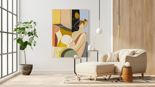 mockup of a large painting in a living room