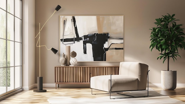 mockup of a large painting in a living room