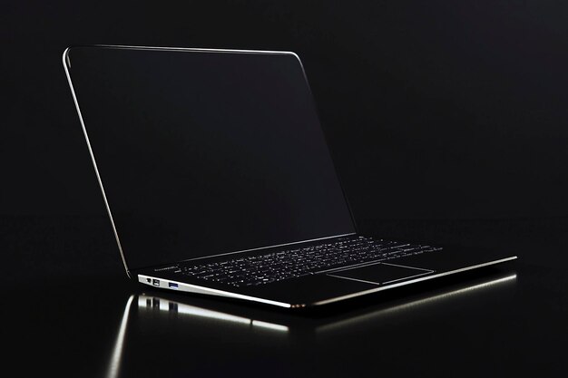 Photo mockup modern laptop on glossy surface sleek tech product photography