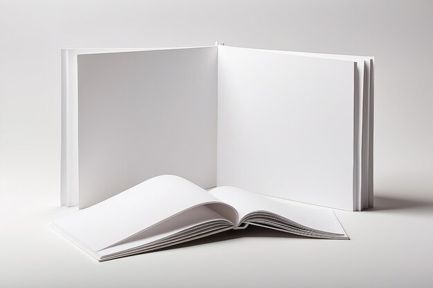 Mockup of opened blank square ctalogue at white design paper background