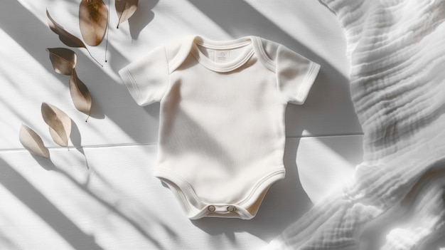 Photo mockup of organic cotton white infant bodysuit