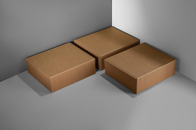 Mockup of a packaging box made of kraft brown cardboard without a logo