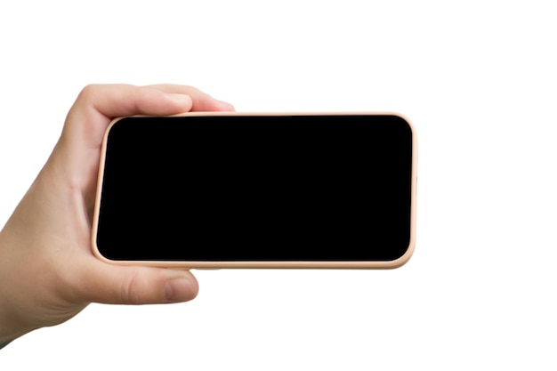 Mockup phone in hand on a white background isolate