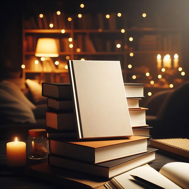 Mockup Photo of Blank Book Cover in Cozy Reading Nook Setting