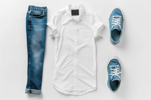 Photo mockup photo of a men39s casual outfit including a shirt jeans and sneakers