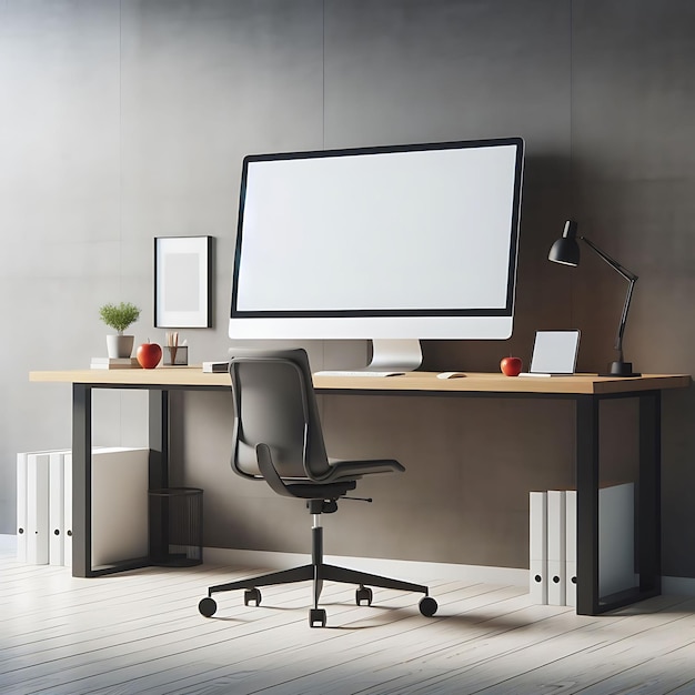 Mockup photo of a minimalist standing desk computer for ergonomic workspaces