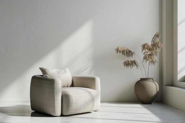 Photo mockup photo of a modern armchair in a minimalist room isolated on a white background