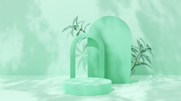 Mockup of a podium in the form of a pedestal with an arch to showcase the product Abstract background with shadows 3d illustration