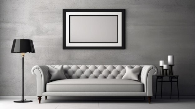 Mockup of poster frame in living room Illustration AI GenerativexA