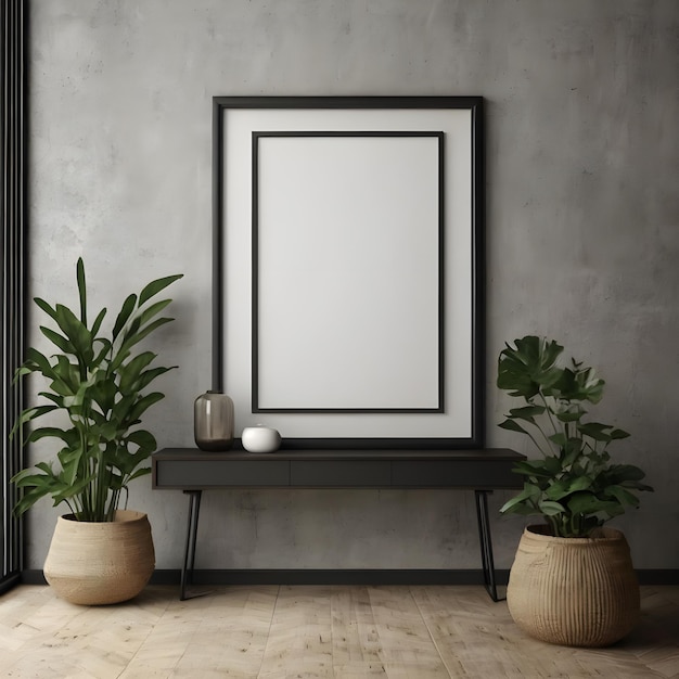 Mockup poster frame in minimalist modern interior background 3d render