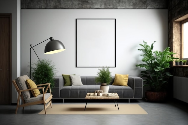 Mockup poster in living room industrial style