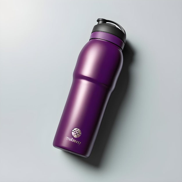 Photo mockup of a purple sports water bottle on a gray background