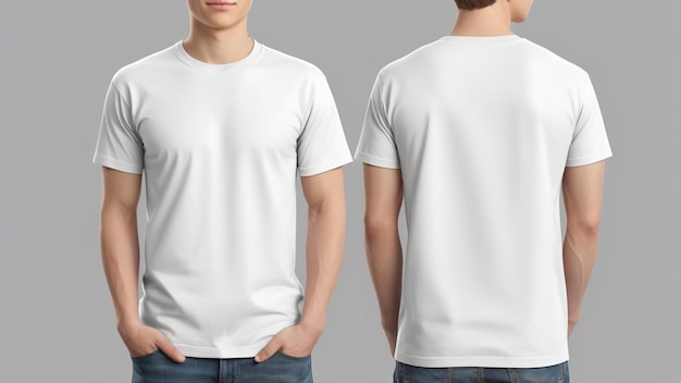 Mockup Set of isolated Understated Style Blank white tshirt with front and back views