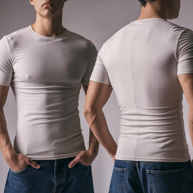 Mockup Set of isolated Understated Style Blank white tshirt with front and back views