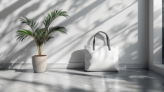 The mockup shows a pure white tote bag on a transparent background