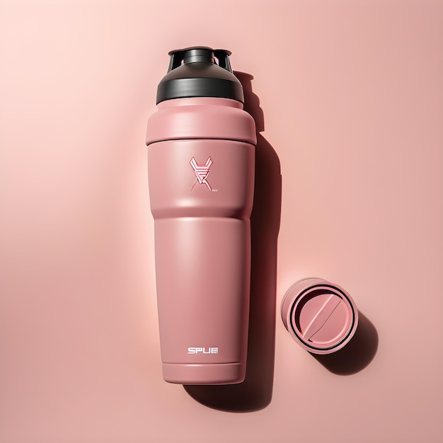 Photo mockup of sport water bottle on a pink background 3d rendering