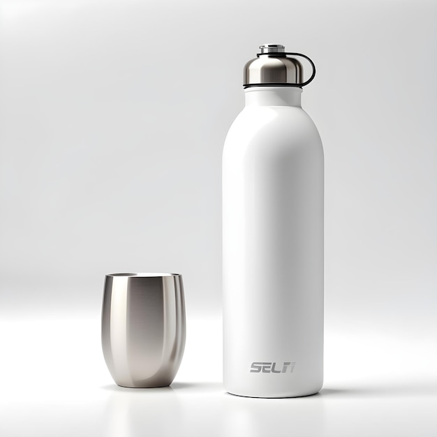 mockup of a sports bottle and a cup for water