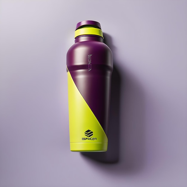 Photo mockup of a sports bottle on a purple background 3d rendering