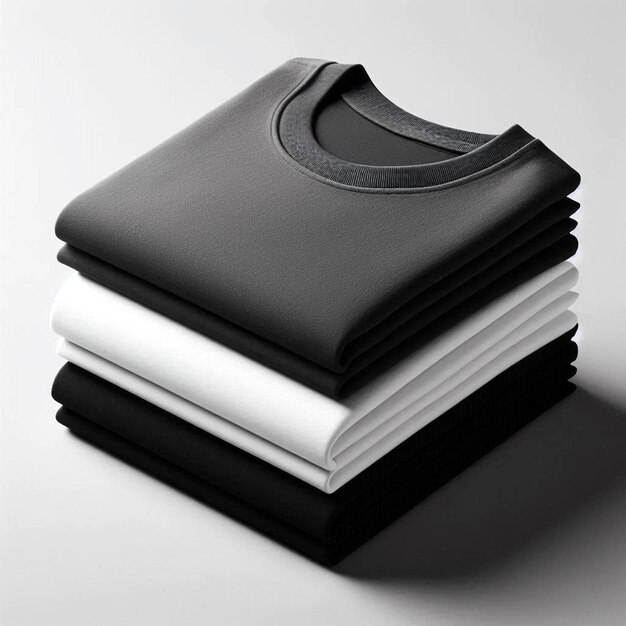 Photo mockup stack of folded square tshirts black and white