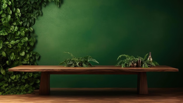 Mockup table in green wall