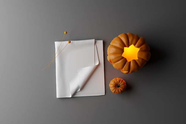 Mockup textile and many pupkins on dark table fall mockup for your design halloween concept d render