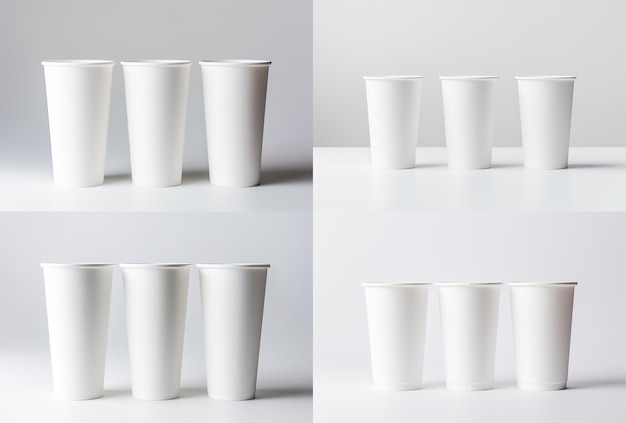 Mockup Three White Plastic Cups On White Background In The Styl