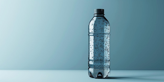 mockup of transparent plastic bottle for mineral water on a blue isolated background Blank for packaging design