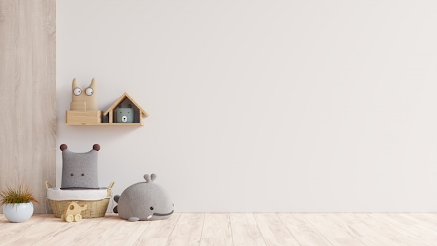 Mockup wall in the children's room on wall white colors background.