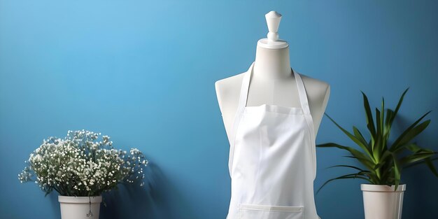 Photo mockup of a white apron on a mannequin for branding purposes concept apparel mockup mannequin display branding showcase white apron design marketing visuals