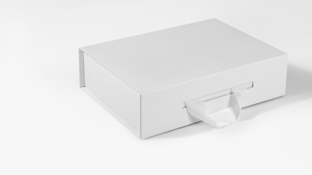 Mockup of a white box with a handle in volume for design