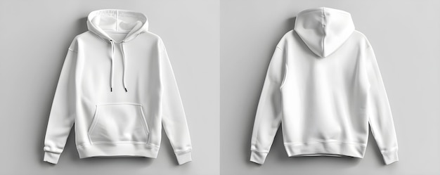 Mockup of a white hoodie shown from the front and back Concept Product Mockup White Hoodie Front View Back View