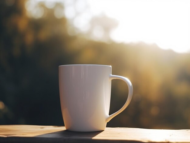 Mockup of a white mug on nature background