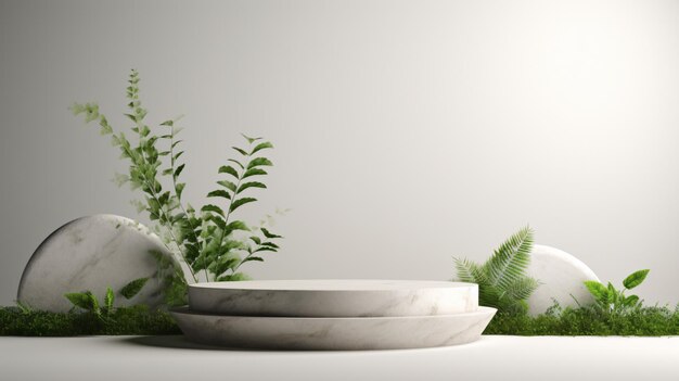 Mockup of white podium and plant shadow