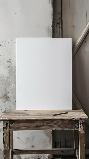 mockup a white sheet of white poster in a corner on a wooden table