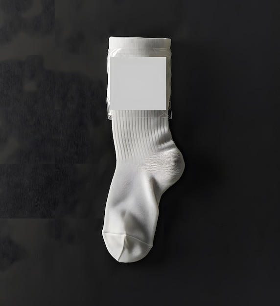 Photo mockup of white socks with blank label