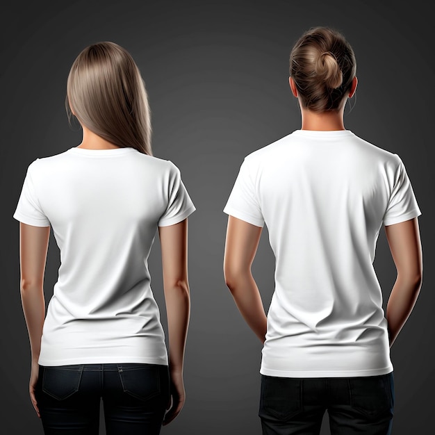 Mockup of a white Tshirt featuring both front and back views This clothing template showcases the Tshirt being worn and provides an attractive clear model for your apparel design Generative Ai