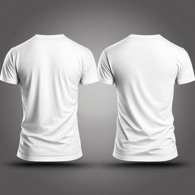 Mockup of a white Tshirt featuring both front and back views This clothing template showcases the Tshirt being worn and provides an attractive clear model for your apparel design Generative Ai