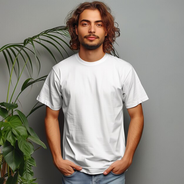 mockup white tshirt on a wooden background flat lay men mockup tshirt male model