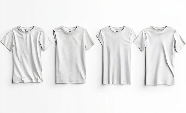 Photo mockup of white tshirts in various styles top view