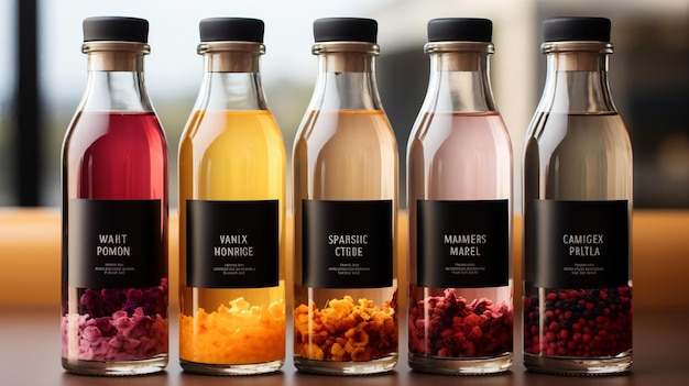 mockup with glass bottles of different flavours