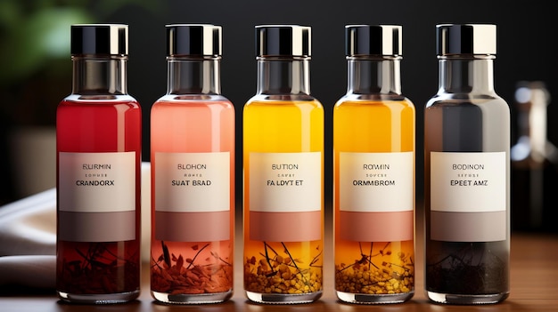 mockup with glass bottles of different flavours