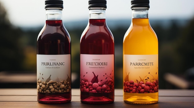 mockup with glass bottles of different flavours