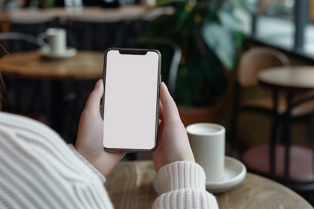 Mockup of Woman Holding Mobile Phone with Blank Screen