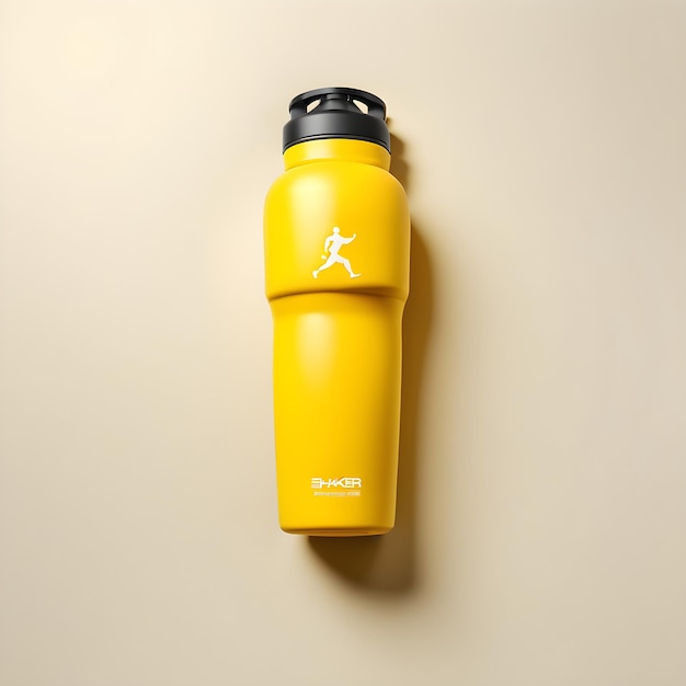 Mockup Of A Yellow Sport Bottle On A Beige Background