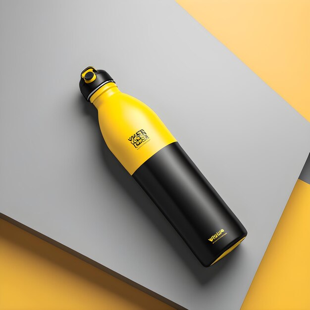 Photo mockup of a yellow sports bottle on a gray background 3d rendering