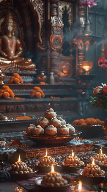 Modaks in Pooja Setup Realistic and Cinematic